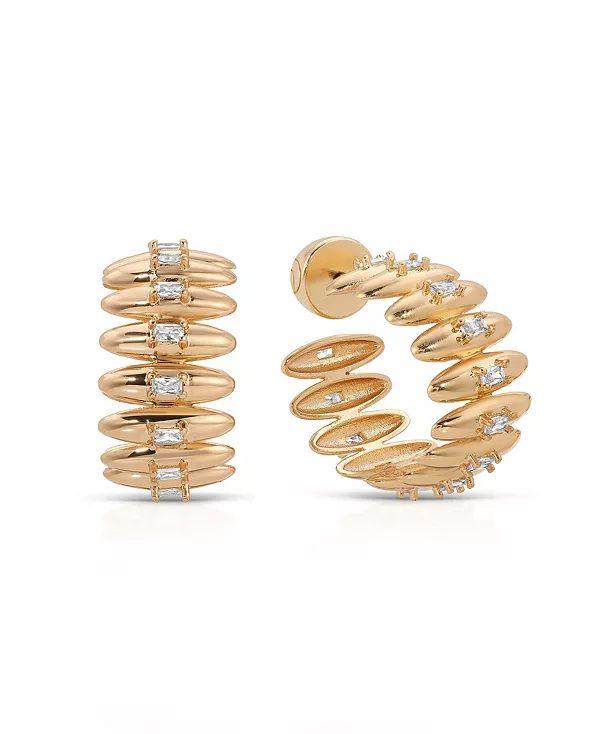 

Толстые овальные купольные серьги-кольца огранки «багет» Ettika, gold