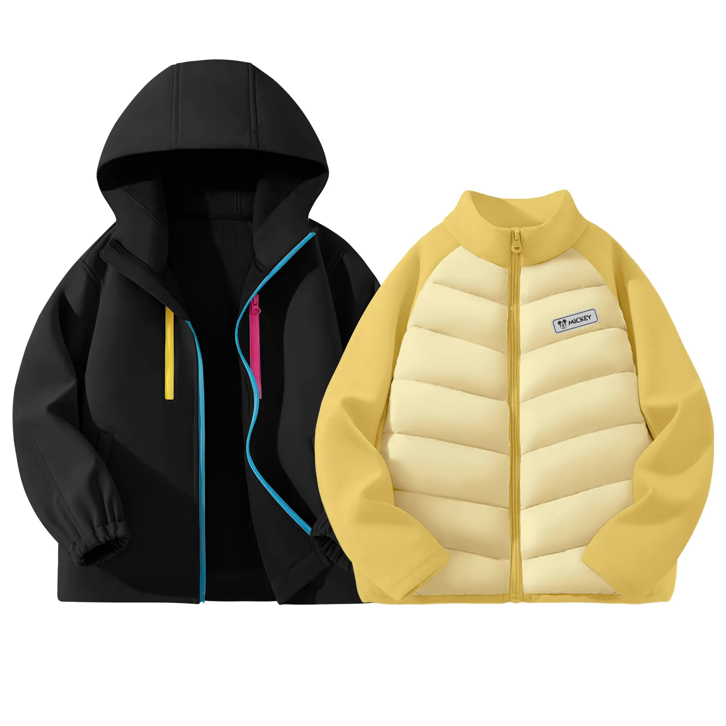 Детский комплект куртка Disney, [Thickened Thermal]Solid Color Black+Di H Square Hook-and-Loop Warm Yellow
