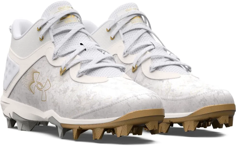 Мужские бейсбольные кроссовки Under Armour Harper 8 Mid Rm, белый/металлик золотой — фото 2