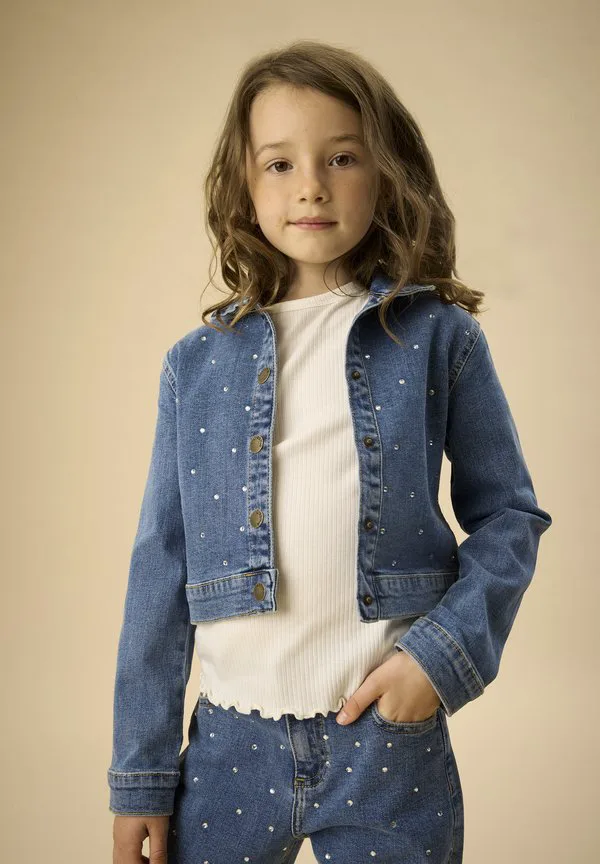 Джинсы прямого кроя со стразами Creamie, Blue Denim