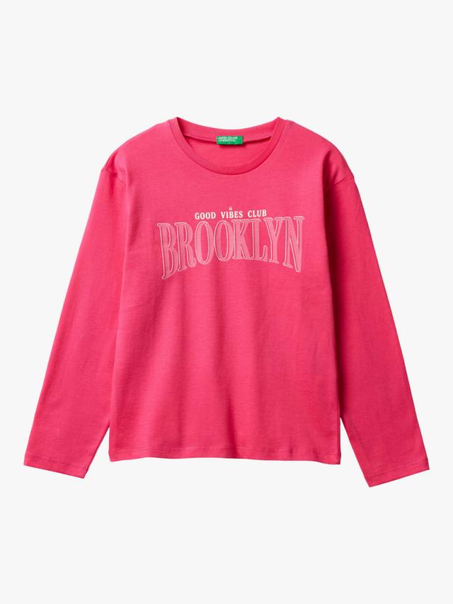 

Детская хлопковая футболка с длинными рукавами Benetton, Pink