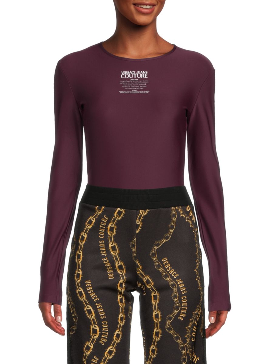 

Боди с длинными рукавами и логотипом Versace Jeans Couture, цвет Plum
