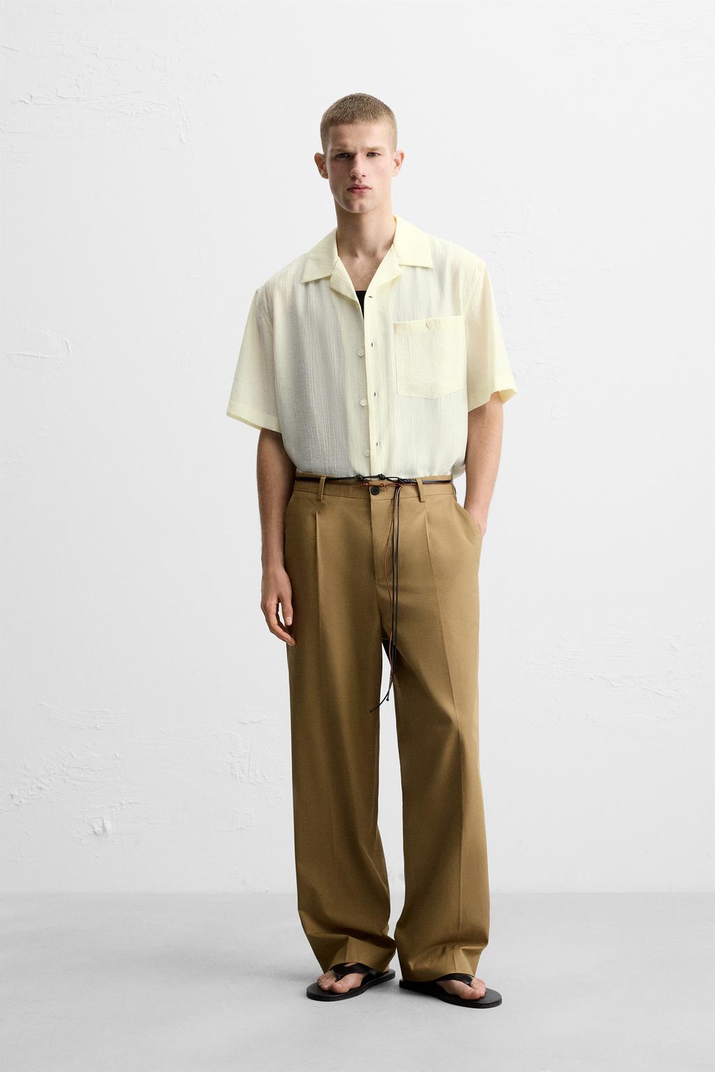 

Жаккардовая рубашка со складками ZARA, белый