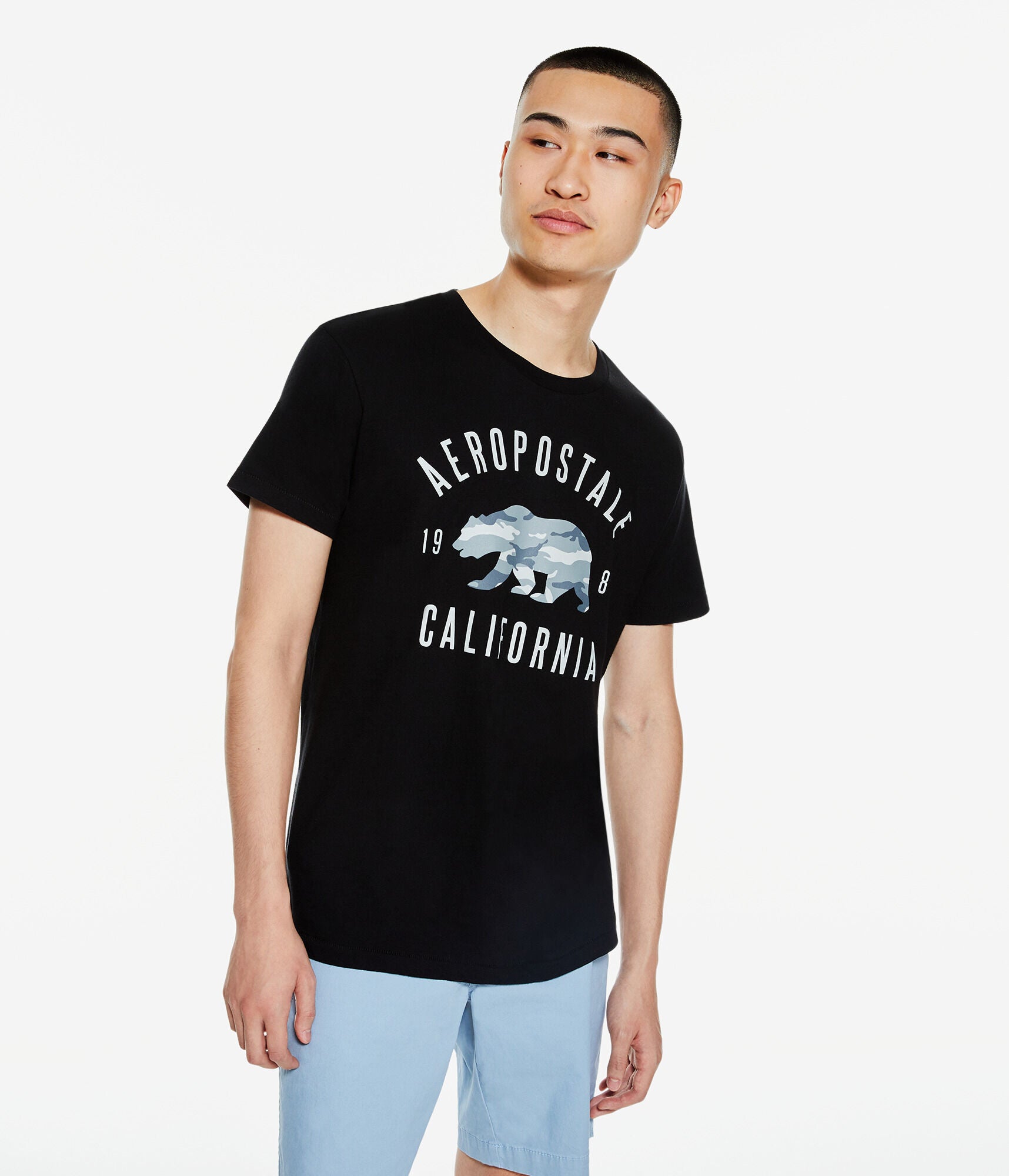 

Футболка мужская Aeropostale с камуфляжным принтом и рисунком медведя, черный