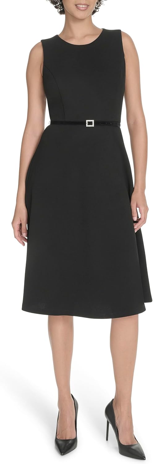 Женское платье миди Tommy Hilfiger из крепа Scuba без рукавов с расклешенным лифом, Black — фото 2