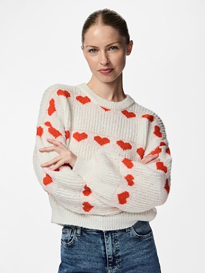 

Пуловер Pieces Pullover, цвет Weiß/Rot