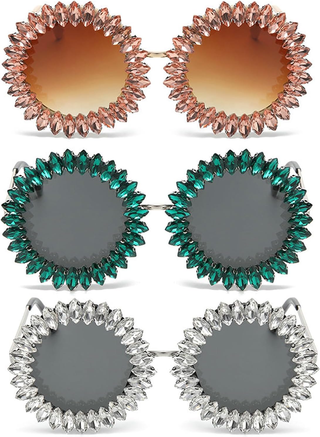 

Солнцезащитные очки Willochra Diamond круглые для женщин, защита от ультрафиолета UV400, крупные очки с блестящими стразами, ретро-очки с кристаллами, 3pcs-black&black Gree&pink