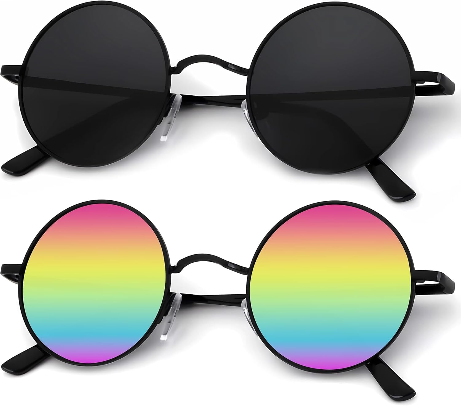 

Круглые поляризованные солнцезащитные очки KALIYADI для мужчин и женщин в стиле ретро с металлическим ремешком и эффектом хиппи, защита от УФ-излучения, B37-black + Black Frame Mirrored Rainbow Lens