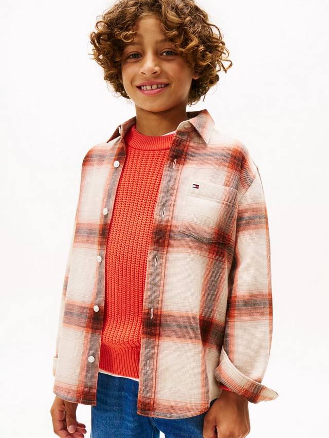 

Детская рубашка в рубчик с текстурой вафли Tommy Hilfiger, Voyager Orange
