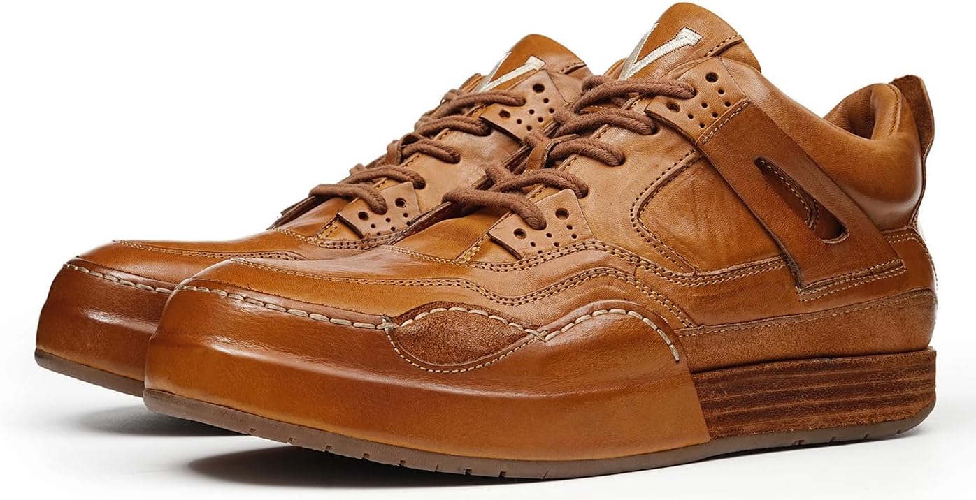 

Мужские роскошные кроссовки Santimon из лошадиной кожи - ручная работа, низкие туфли повседневного и делового стиля с прошивкой Стропа Гудиер, дышащая стелька из коровьей кожи, комфорт для работы и прогулок в выходные, Tan