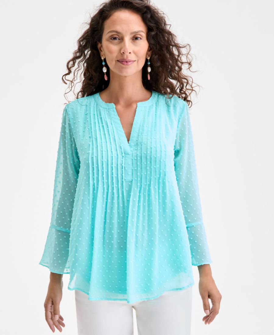 

Женская блузка с фактурной отделкой, складками и оборками на рукавах, размер PP-4X Style & Co, Pacific Aqua