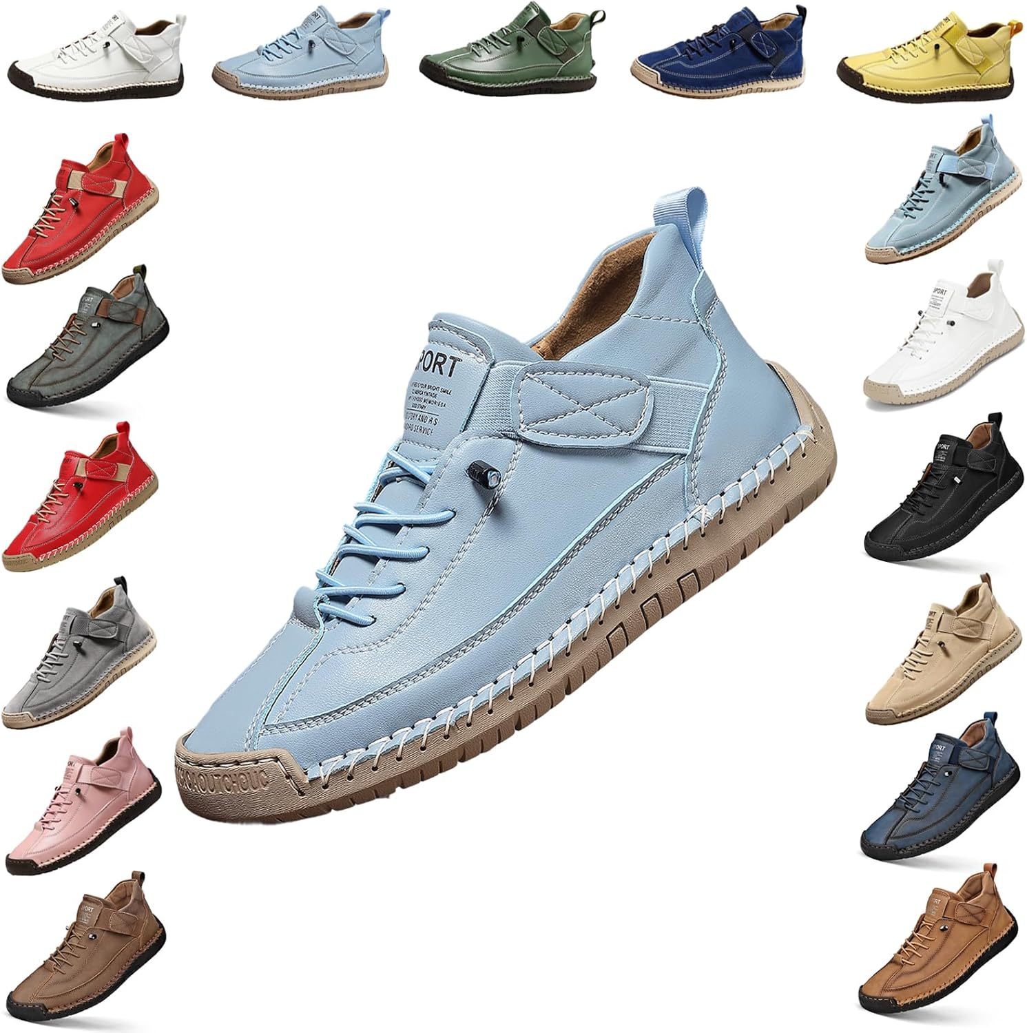 

YTINGNICE Унисекс ортопедические ботинки на щиколотку, ручная работа, кожа с липучкой, поддержка свода стопы, обувь для ходьбы без шнурков, синий