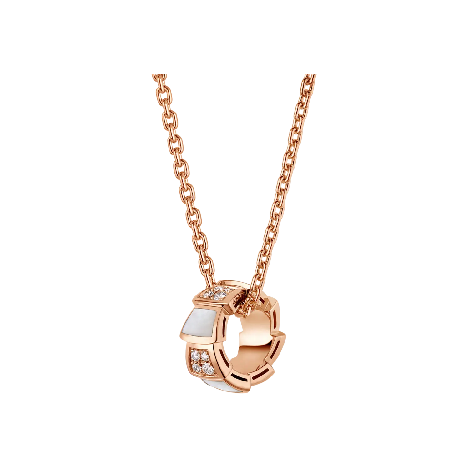 

Колье serpenti viper из розового золота 18 карат с подвеской из розового золота с элементами из перламутра и паве из бриллиантов. BULGARI