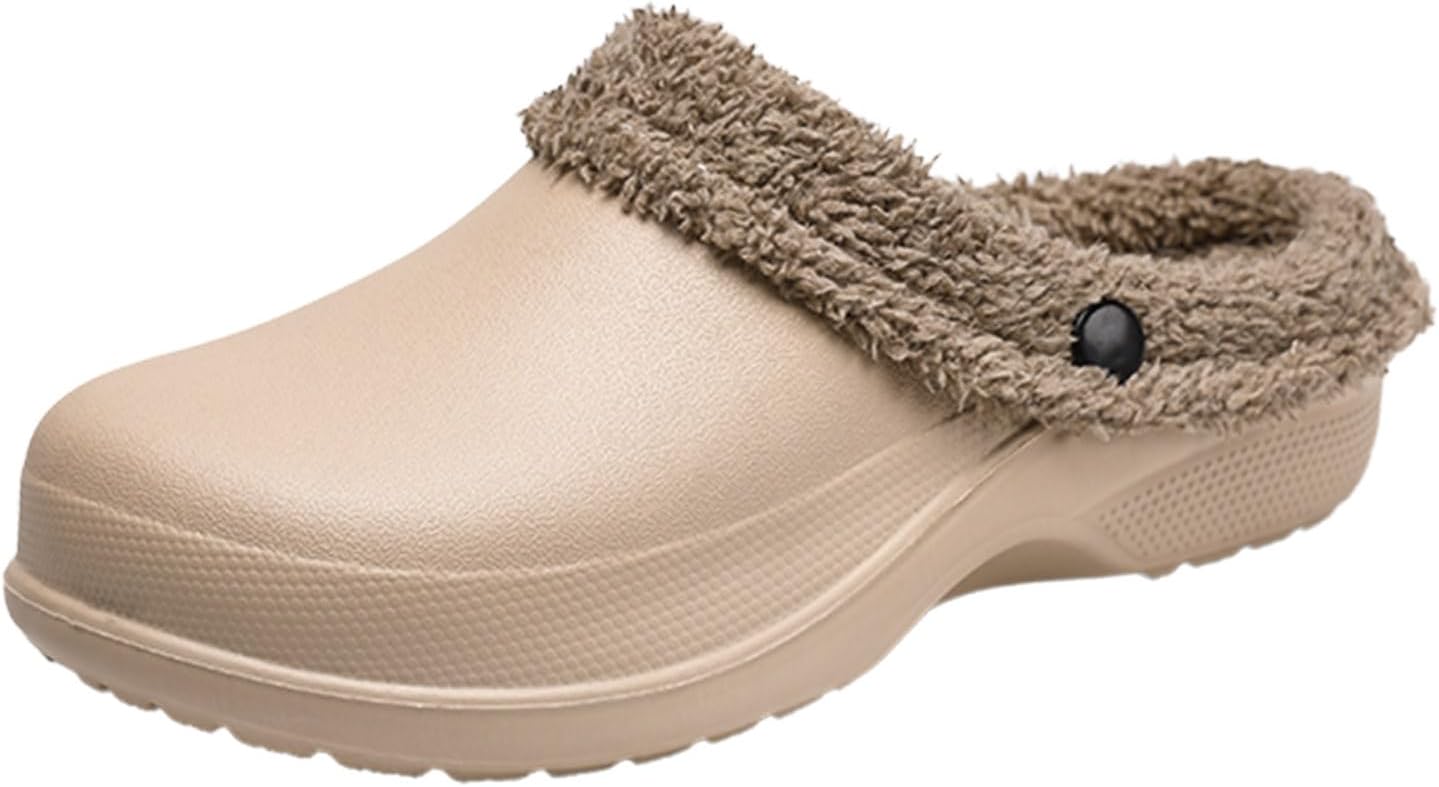 

Шлепанцы с меховой подкладкой для женщин и мужчин, зимние пушистые тапочки, садовые сабо, водонепроницаемые теплые домашние обувь для женщин и мужчин, для дома и улицы Generic, хаки