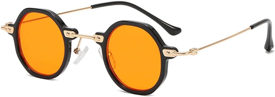 

Ретро-солнцезащитные очки круглой формы, модные многоугольные очки для мужчин и женщин, защита от синего света, металлические прозрачные линзы, UV400 KTUCN, Black Orange