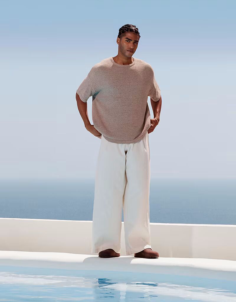 

Элегантные широкие брюки из льняной смеси белого цвета со складкой спереди Asos Design