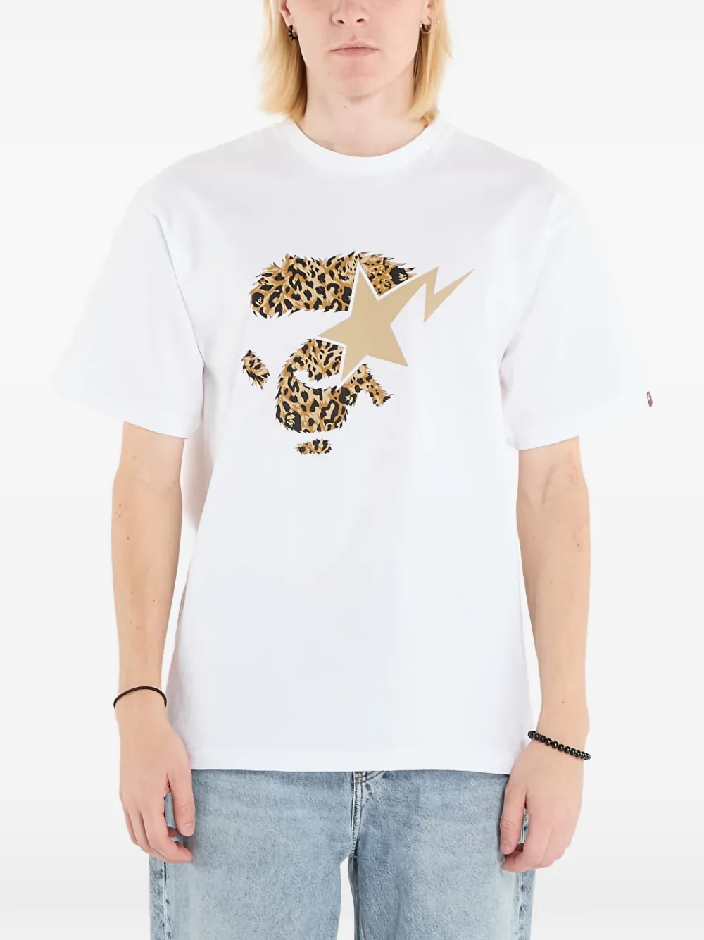 

Футболка Wild Leopard с принтом лица обезьяны Sta A Bathing Ape, белый