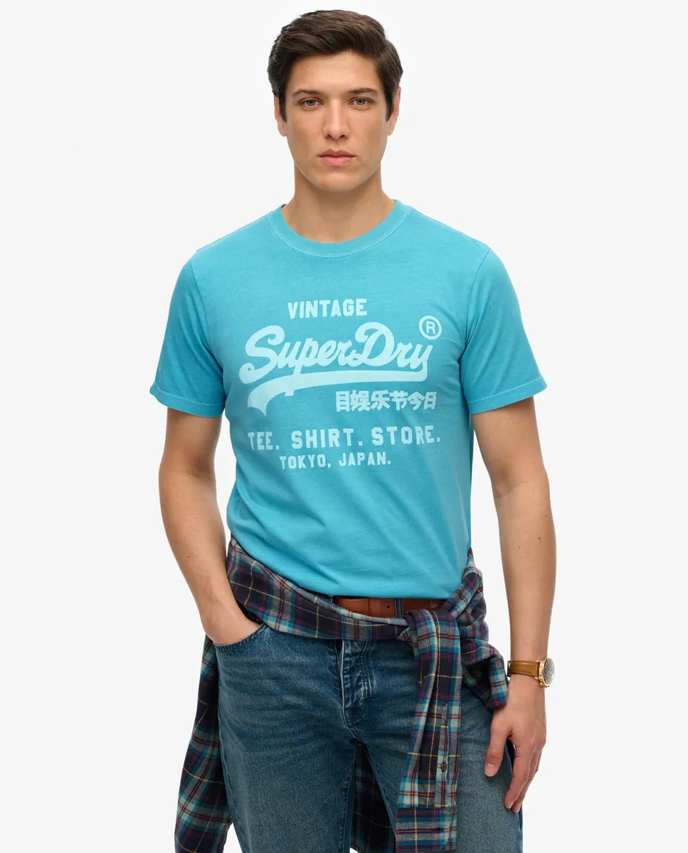 

Расслабленная мужская футболка VL неонового цвета Superdry, светло-голубой