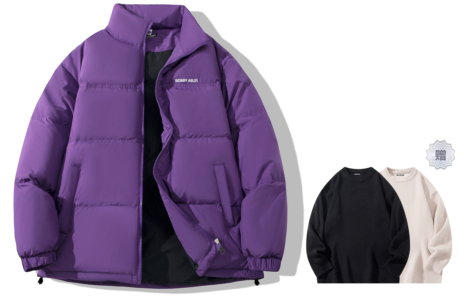 

BOBBY ABLEY Унисекс пуховик, Purple (with Crew Neck Sweater Included)