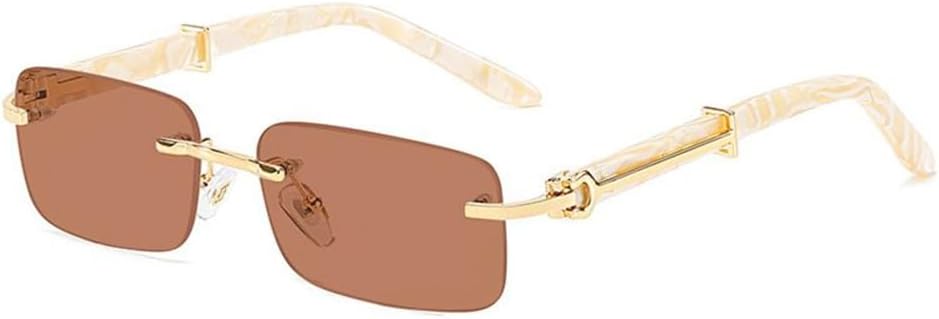 

Небольшие солнцезащитные очки без оправы для мужчин, роскошные, в стиле ретро, ​​классические, прямоугольные, без оправы, защита от ультрафиолета UV400 TYUVIVO, C02 Brown