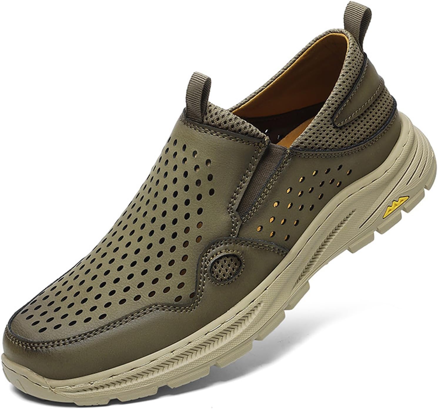 

Мужские сандалии Crepuscute с вырезами из кожи, удобные дышащие слипоны, спортивные кроссовки для бега, летние и пляжные сандалии, хаки