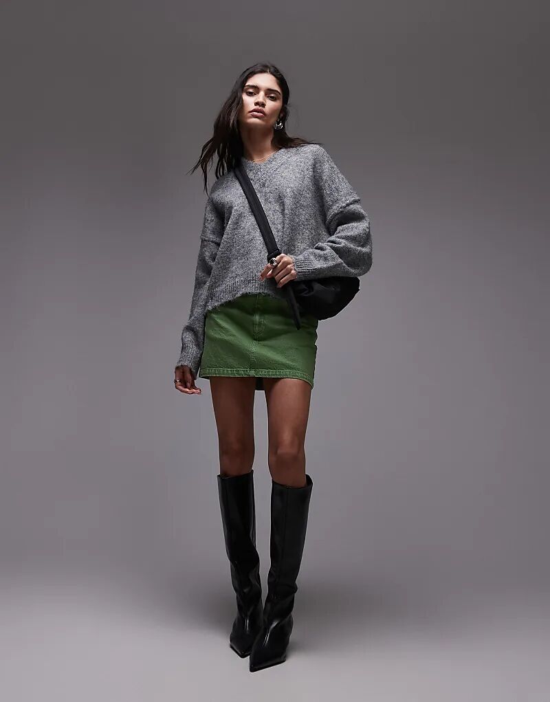 

Джинсовая мини-юбка-ламбрекен зеленого цвета Topshop