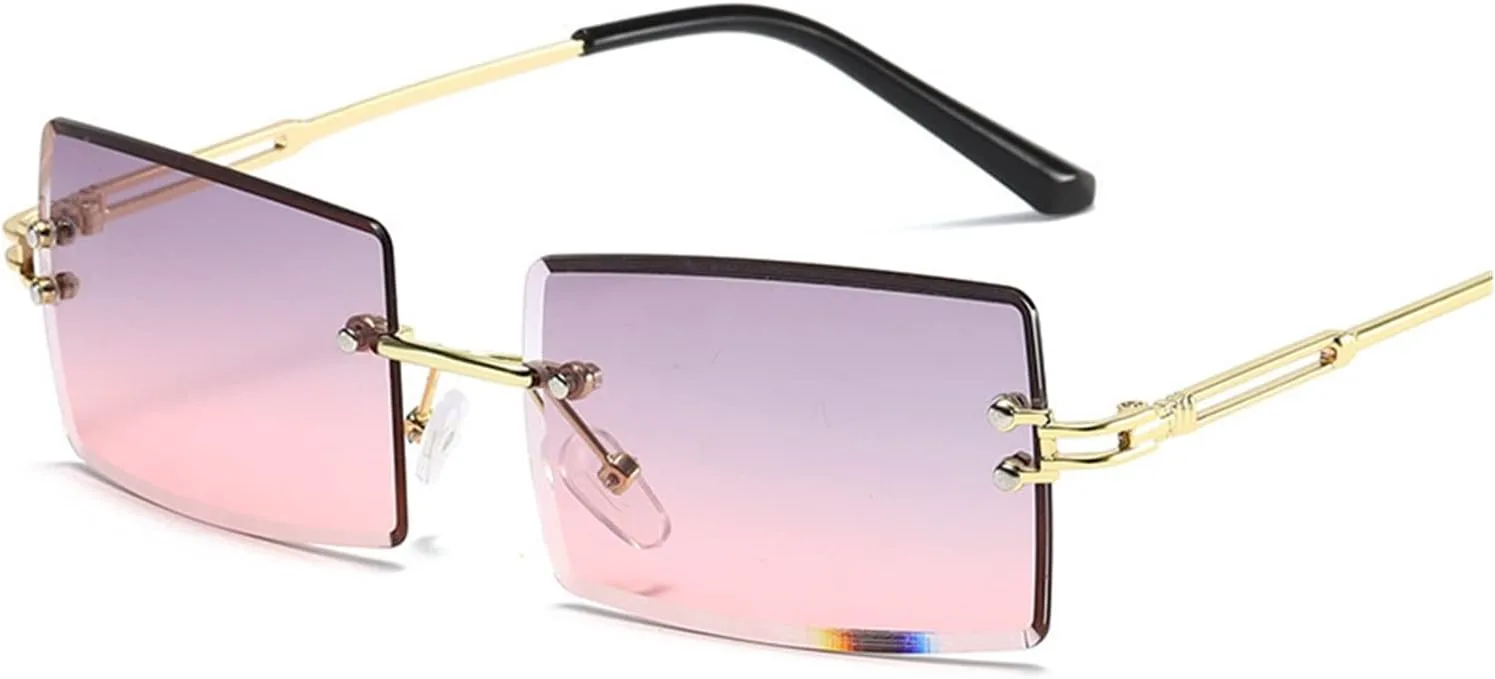 

Модные и популярные прямоугольные солнцезащитные очки без оправы для женщин и мужчин, изготовленные из сплава, с защитой от УФ-излучения UV400 YGDBXHYD, Gold