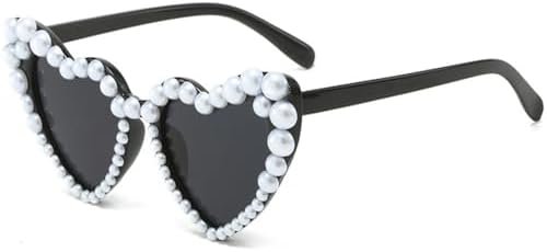 

Летние модные солнцезащитные очки в форме сердца с жемчугом для женщин, с крупной оправой, стильные, повседневные, милые, с защитой от УФ-излучения UV400 MTZJH, Black Gray