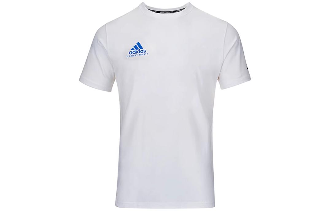 Футболка с рукавом дроп-шиплоу Adidas, белая с синим логотипом