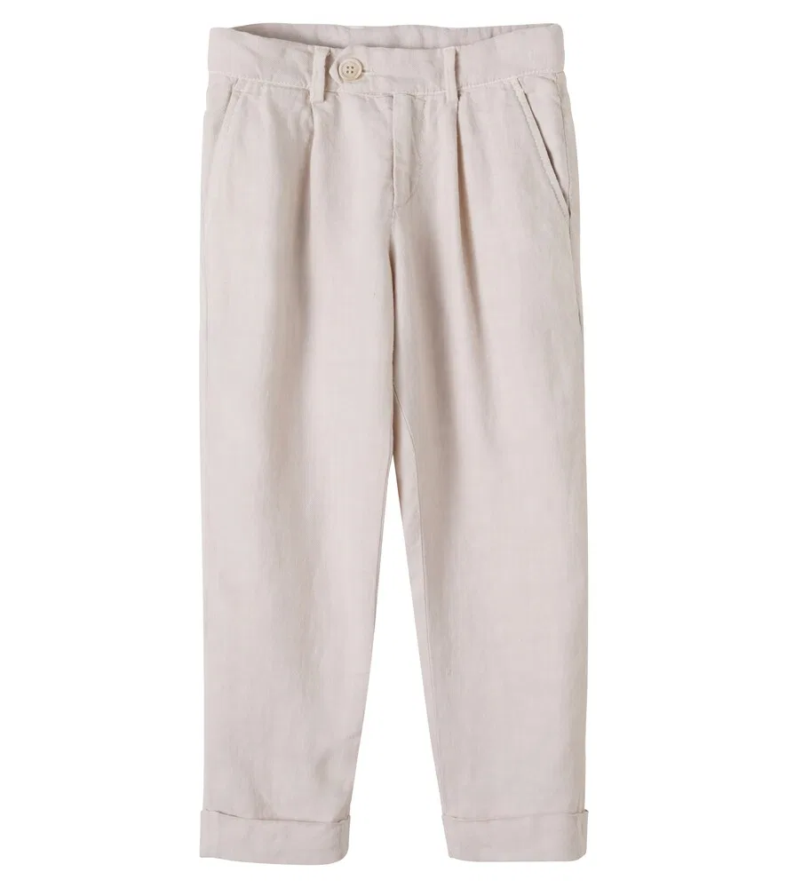 Льняные брюки Brunello Cucinelli Kids, бежевый