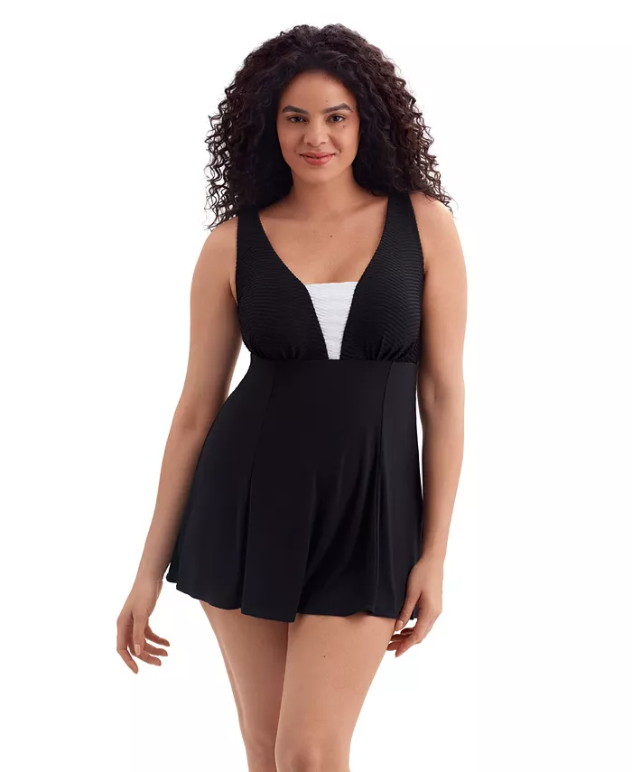 

Текстурированный купальный платье с глубоким вырезом Texture Luxe Plunge Swimdress Longitude by Mimi Flamingo, черный