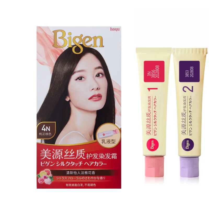 HOYU Краска для волос Meiyuan Silk, маскирующая седину, унисекс, 40 г + 40 г, Silk Hair Dyeing Paste 4N (Pure Brown)