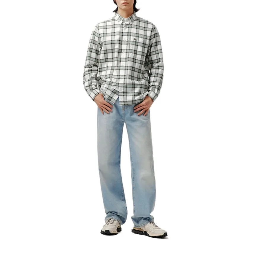 Клетчатая рубашка LACOSTE, 6CI/Green Brown/White Plaid — фото 4