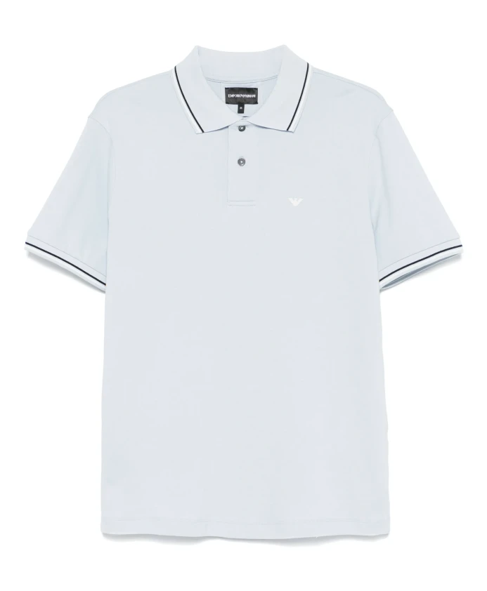 

Вышитая хлопковая рубашка-поло с пуговицами Emporio Armani, синий