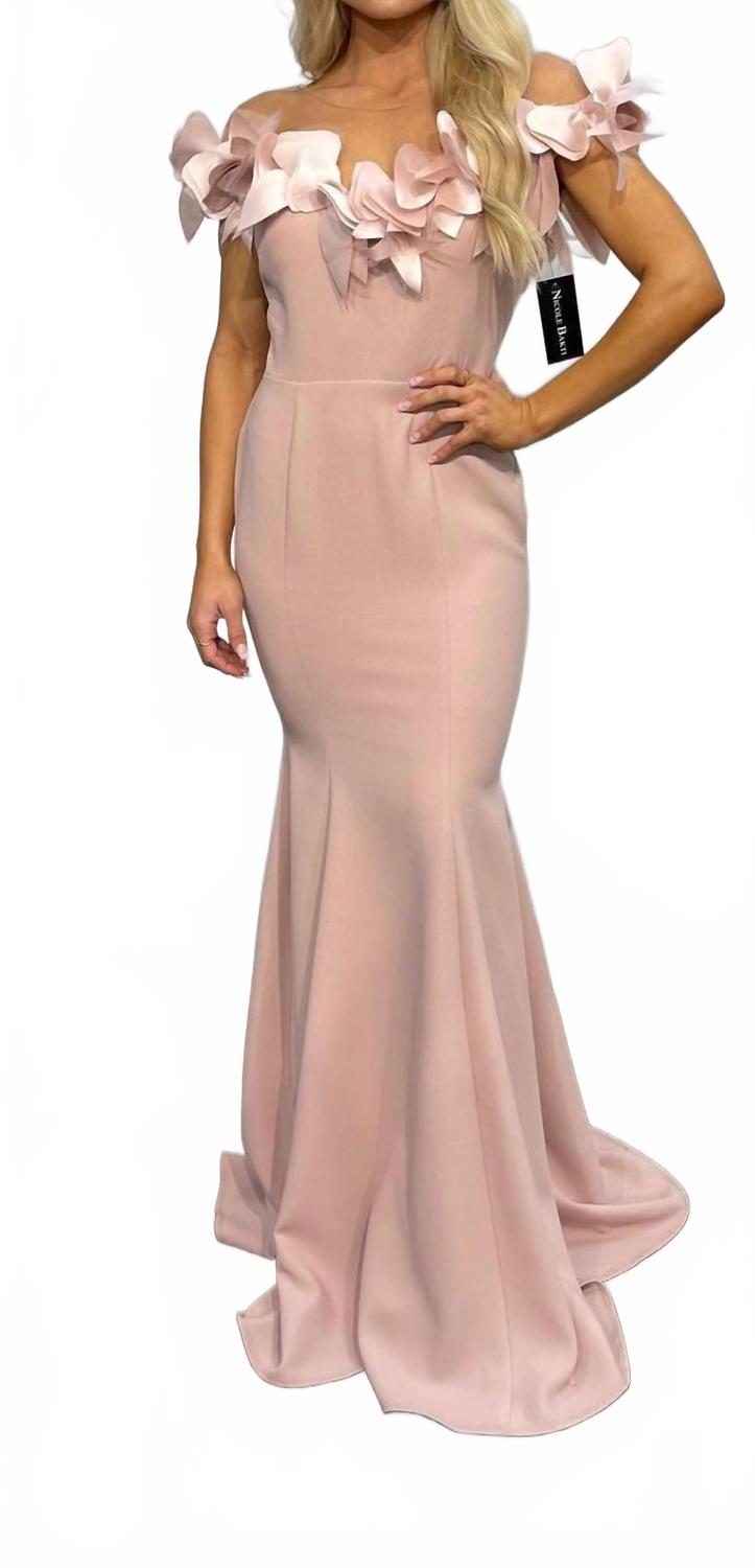 

Платье из крепа с цветочной аппликацией в пудрово-розовом цвете Nicole Bakti