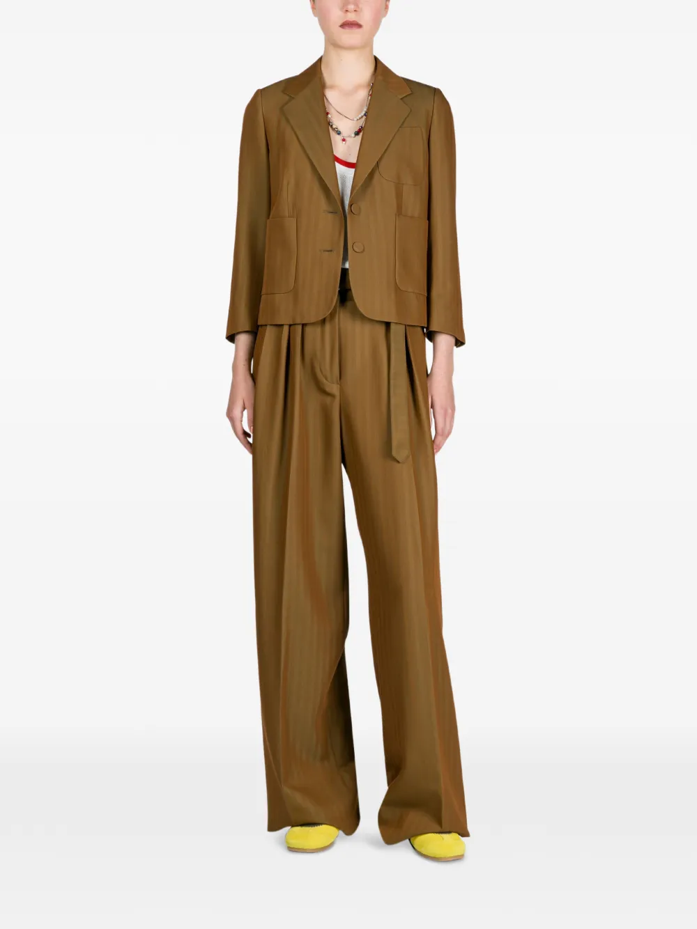 Укороченный блейзер с узором в елочку DRIES VAN NOTEN, коричневый — фото 2