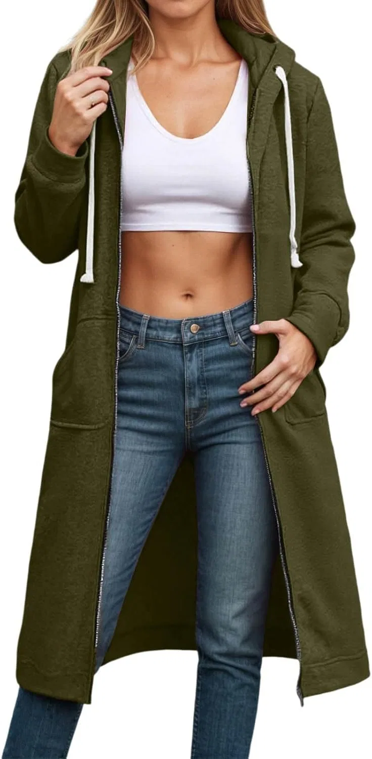 Худи женское оверсайз на молнии, легкое, с карманами, Generic, 02-army Green
