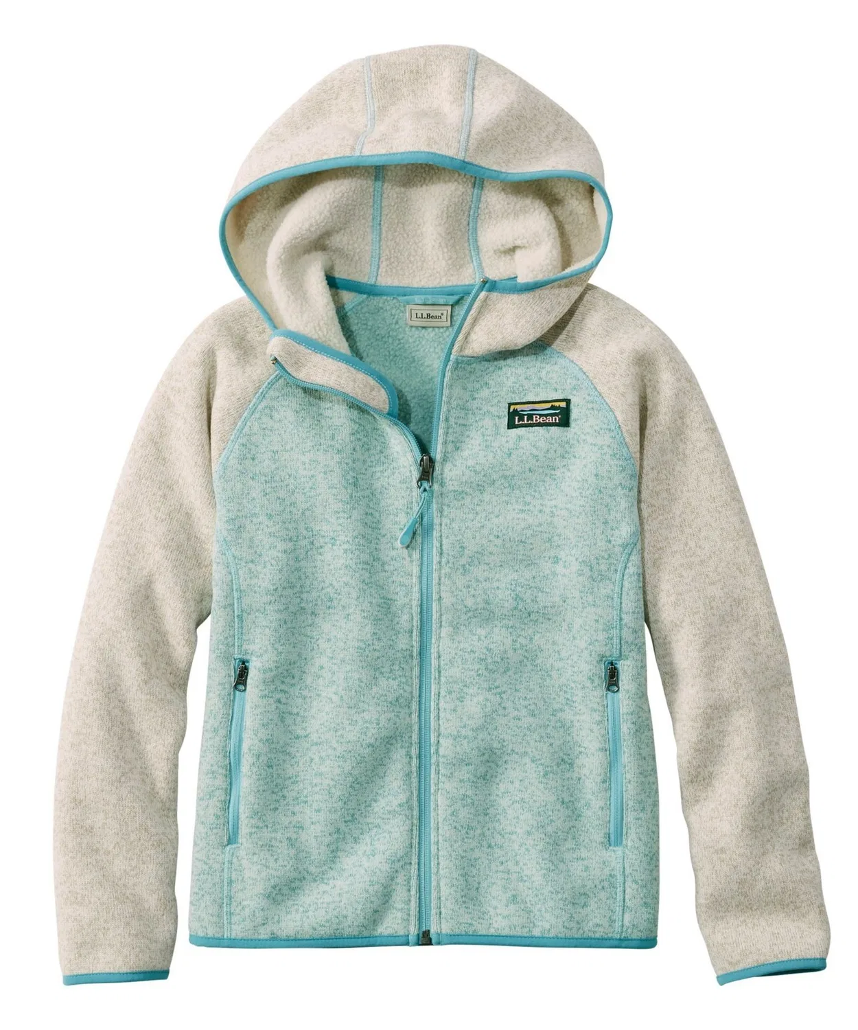 Детская флисовая кофта с капюшоном L.L.Bean, цвет блок, зелёный — фото 2