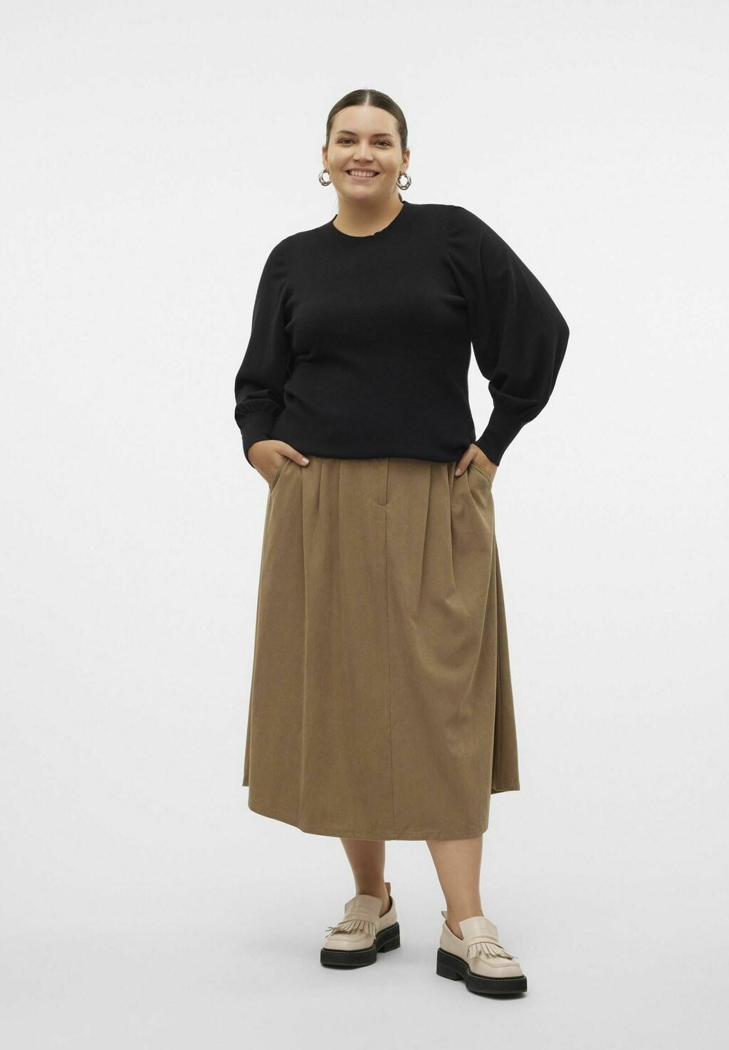

Юбка А-силуэта VMCVILJA HOHE TAILLE MIDI Vero Moda Curve, бежевый