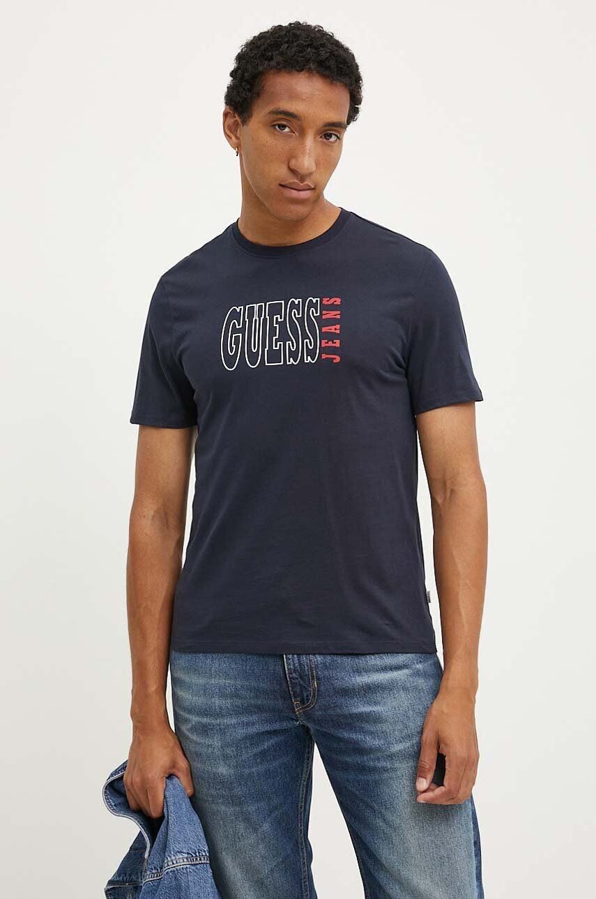 

Хлопковая футболка Guess Jeans, темно-синий