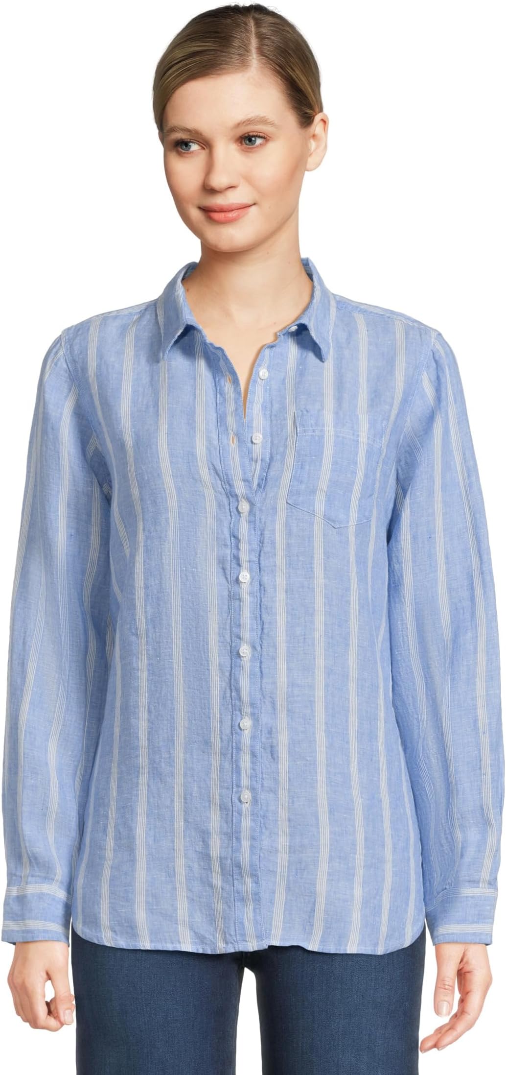 

Рубашка L.L.Bean Premium Washable Linen Stripe Tunic Shirt, цвет Arctic Blue Stripe