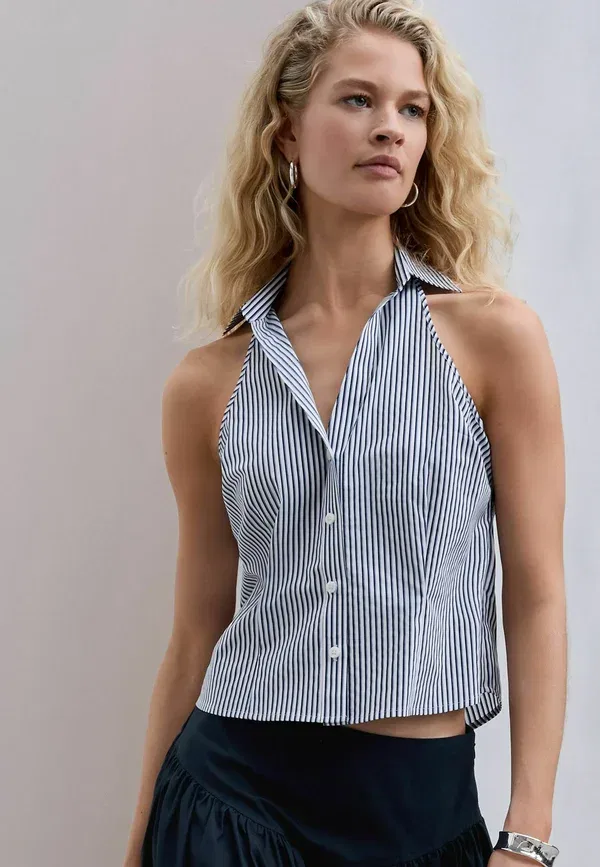Топ Regular fit Next, модель halter neck sleeveless shirt, цвет темно-синий с белой полоской