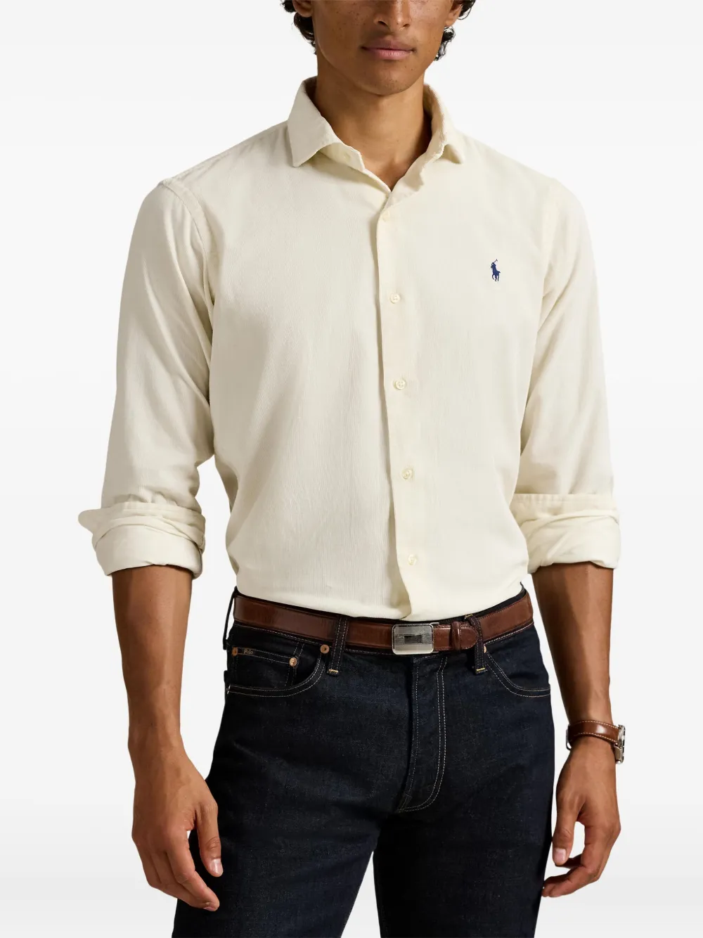 Рубашка из вельвета с длинными рукавами индивидуального кроя POLO RALPH LAUREN, нейтральный — фото 3