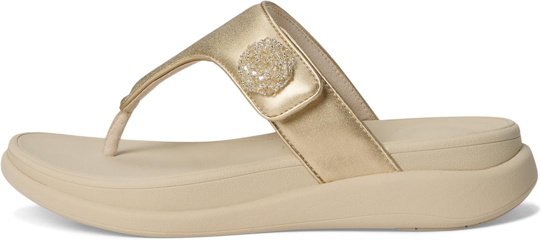 Сандалии FitFlop F-Mode Go Beadie-Button Adj. Flatform Toe/Post Sandals, цвет Platino — фото 4