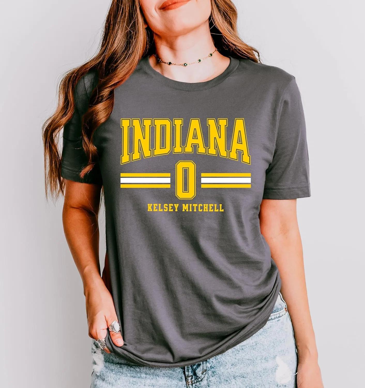 Футболка Kelsey Mitchell 0 Indiana Basketball | Ретро фан-джерси | Одежда Indy Pro Hoops | Унисекс Bella Canvas GENERIC, Asphalt — фото 2
