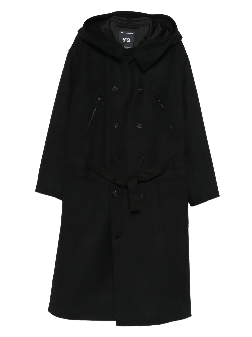 

Двубортное пальто с капюшоном Y-3, черный