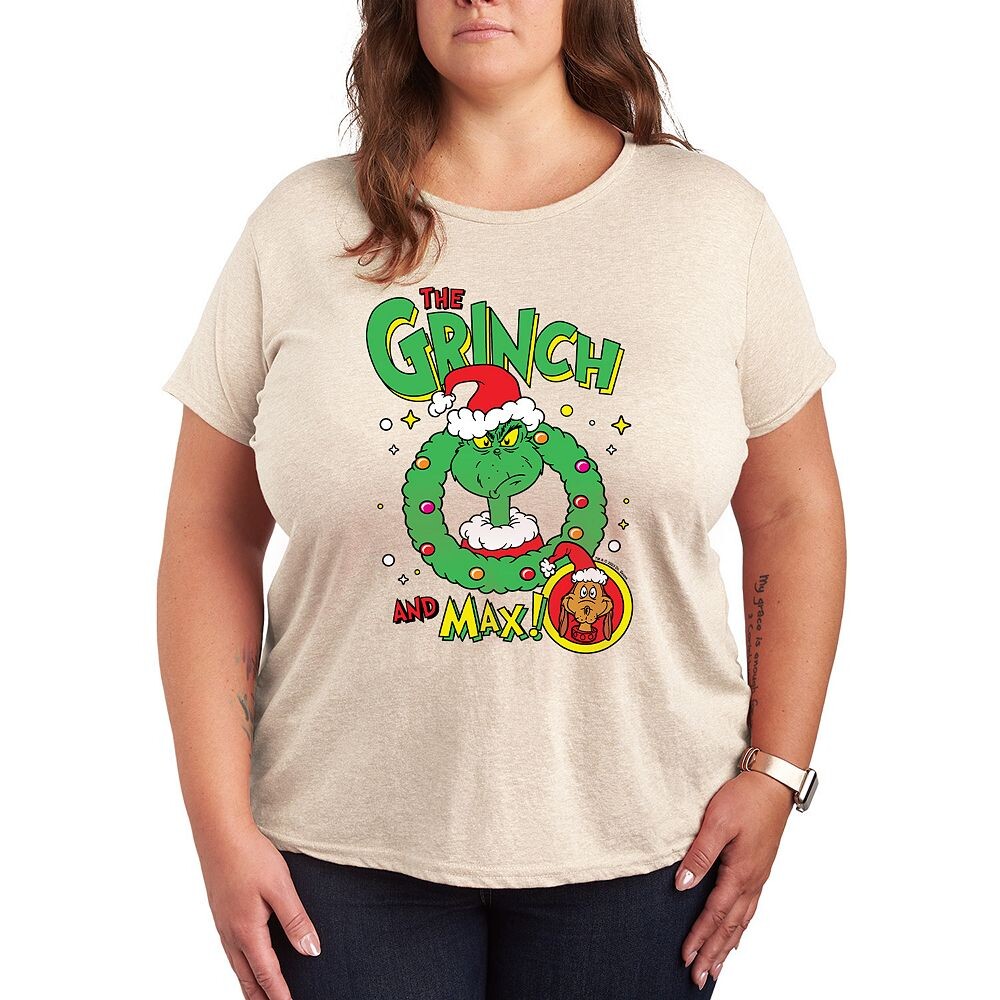 

Футболка больших размеров с рисунком Dr. Seuss The Grinch & Max Licensed Character, бежевый