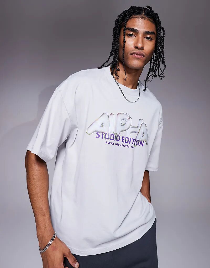 

Футболка Alpha с логотипом в виде пузырьков, светло-серого цвета Alpha Industries