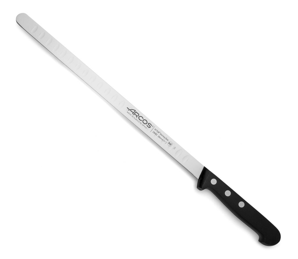 

Нож для лосося Arcos Universal 284004 из нитровой стали, с манго из полиоксиметилена и лезвием 29 см в футляре
