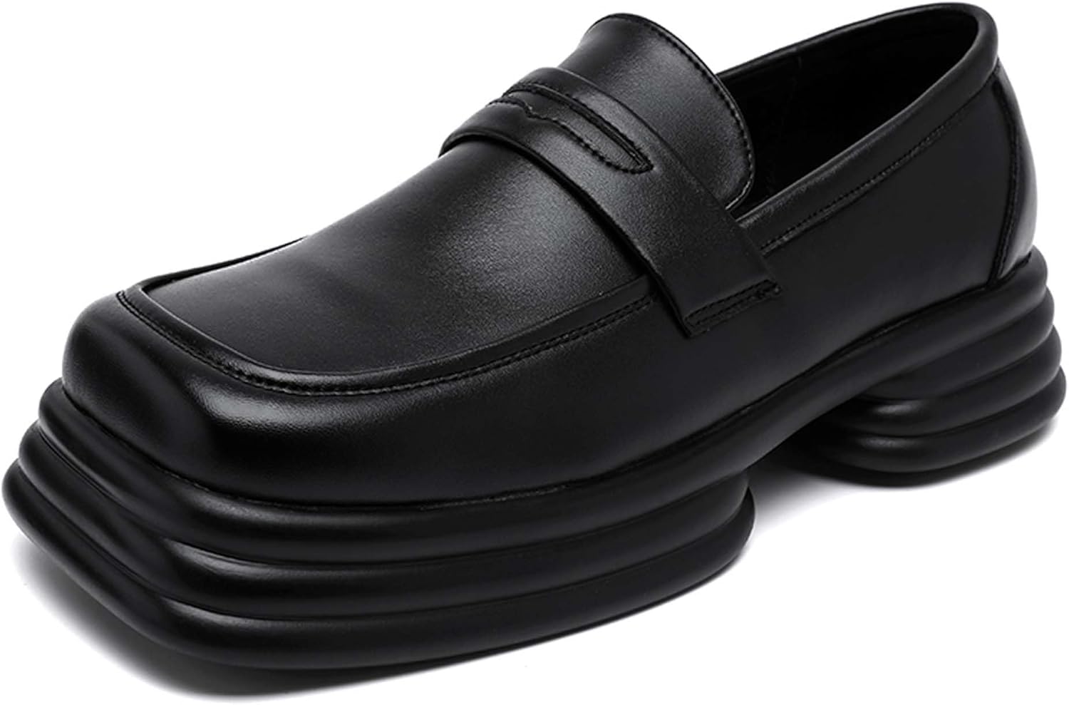 

Мужские лоферы с квадратным носком, модные, с толстой подошвой, увеличивающие рост, для делового офиса, униформы, формальная обувь, против скольжения, повседневные, для свадебных банкетов, костюмы, формальные платья, кожаная обувь Generic, черны...
